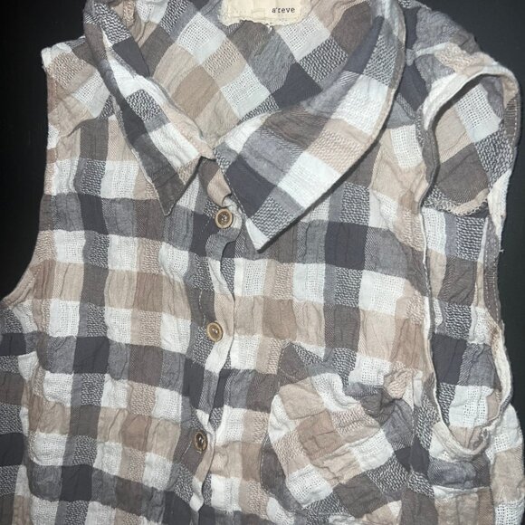 a'reve Lace Plaid Cotton Tunic Sleeveless Button Multicolor‎ Women's Medium - Picture 4 of 9